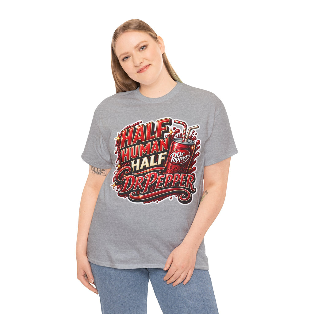 Dr Pepper Cotton T‑Shirt — "Half Human Half Dr Pepper" Retro Soda Graphic Tee