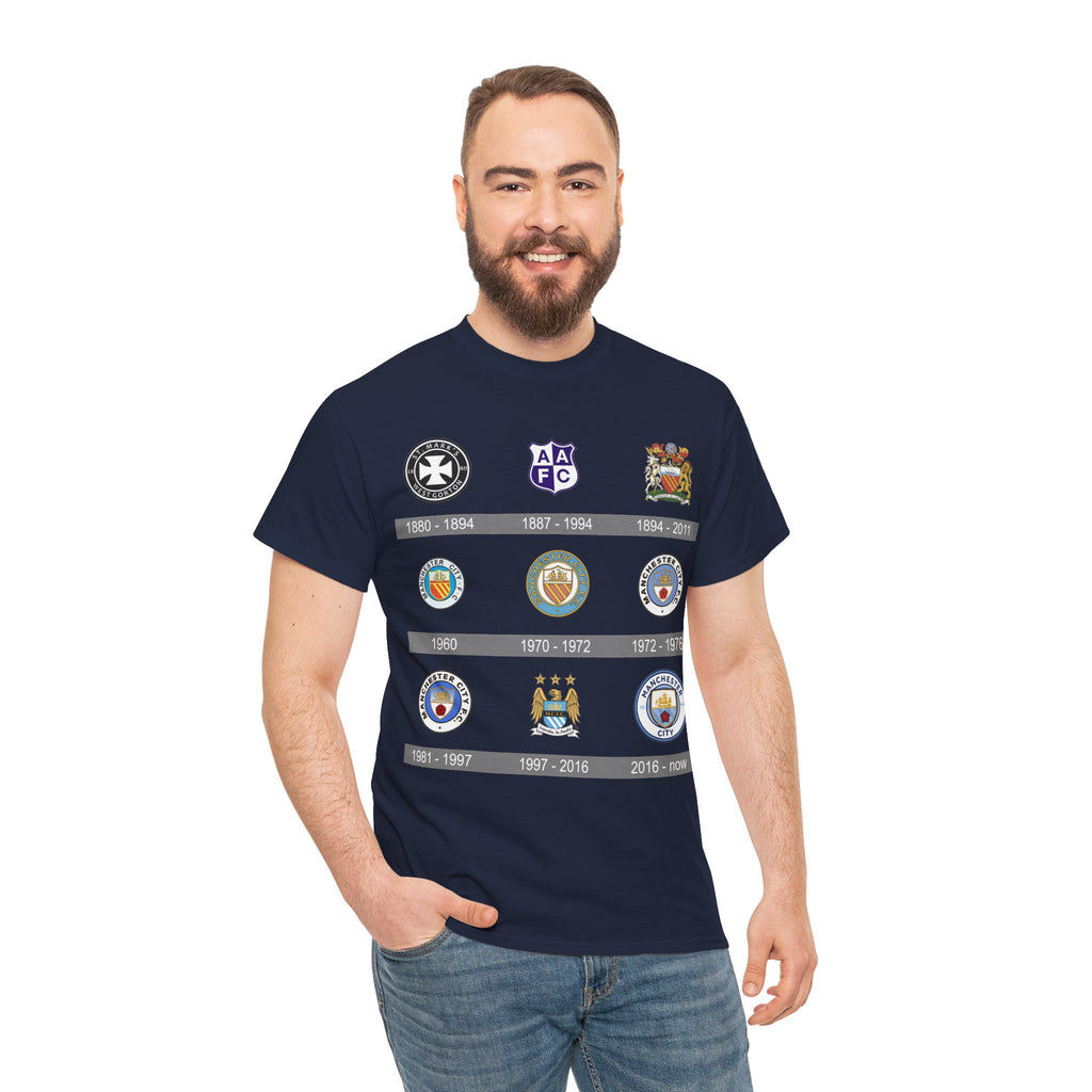 Manchester City Crest Timeline T-Shirt — Retro Club Crest History Tee