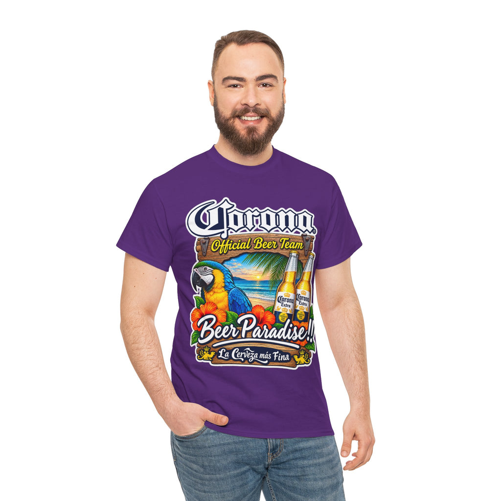 Corona Beer Paradise Tee — Tropical Parrot Beach Beer T‑Shirt