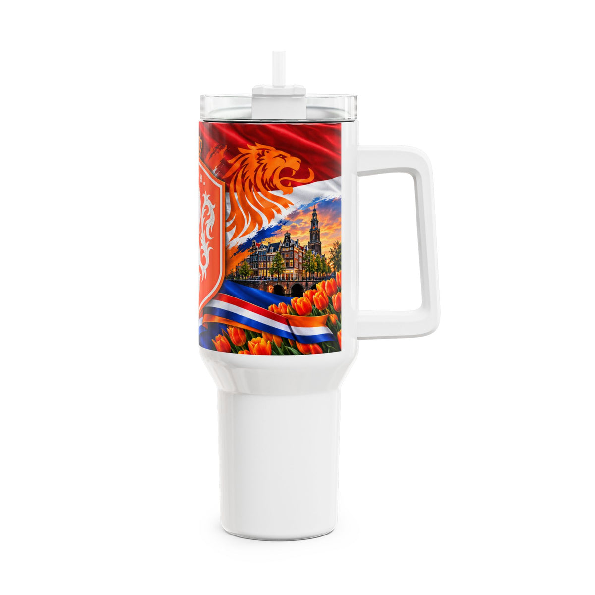 Netherlands Lion Crest 40oz Tumbler – Dutch Flag, Windmill & Tulip Travel Cup