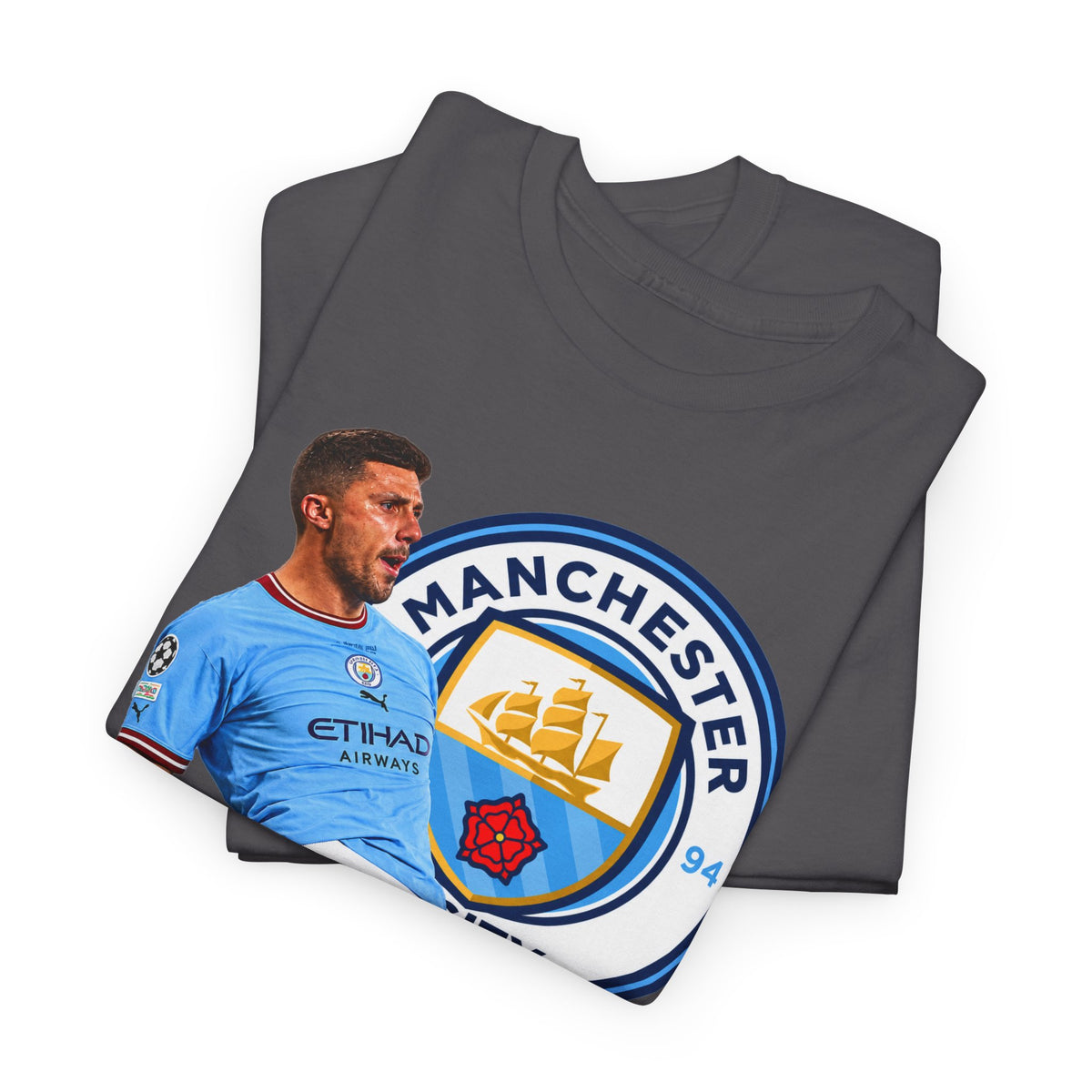 Rodri Manchester City Legend Cotton T-Shirt – Celebratory Slide Graphic Tee