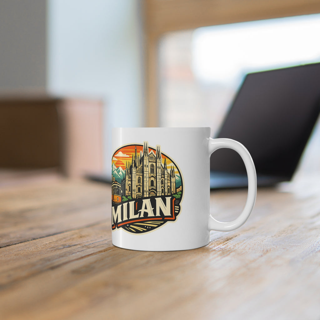 Milan Italy Travel Mug – Vintage Cityscape Ceramic Coffee Cup (11oz & 15oz)