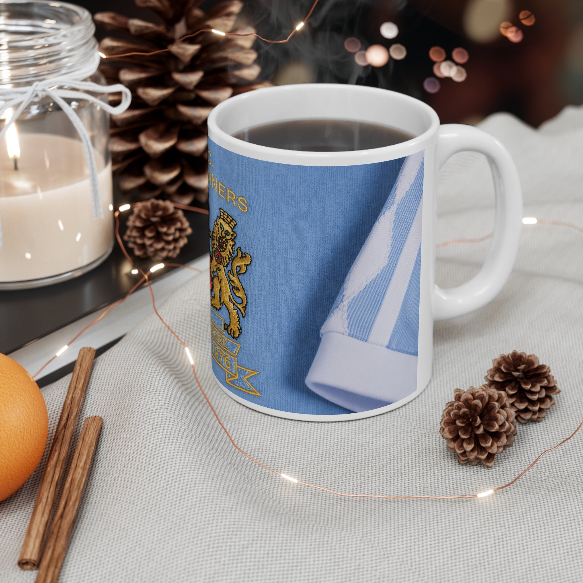 Manchester City Football Club Crest Mug — 'M.C.F.C. F.L. Cup Winners 1976' Ceramic Coffee Cup (11oz, 15oz)