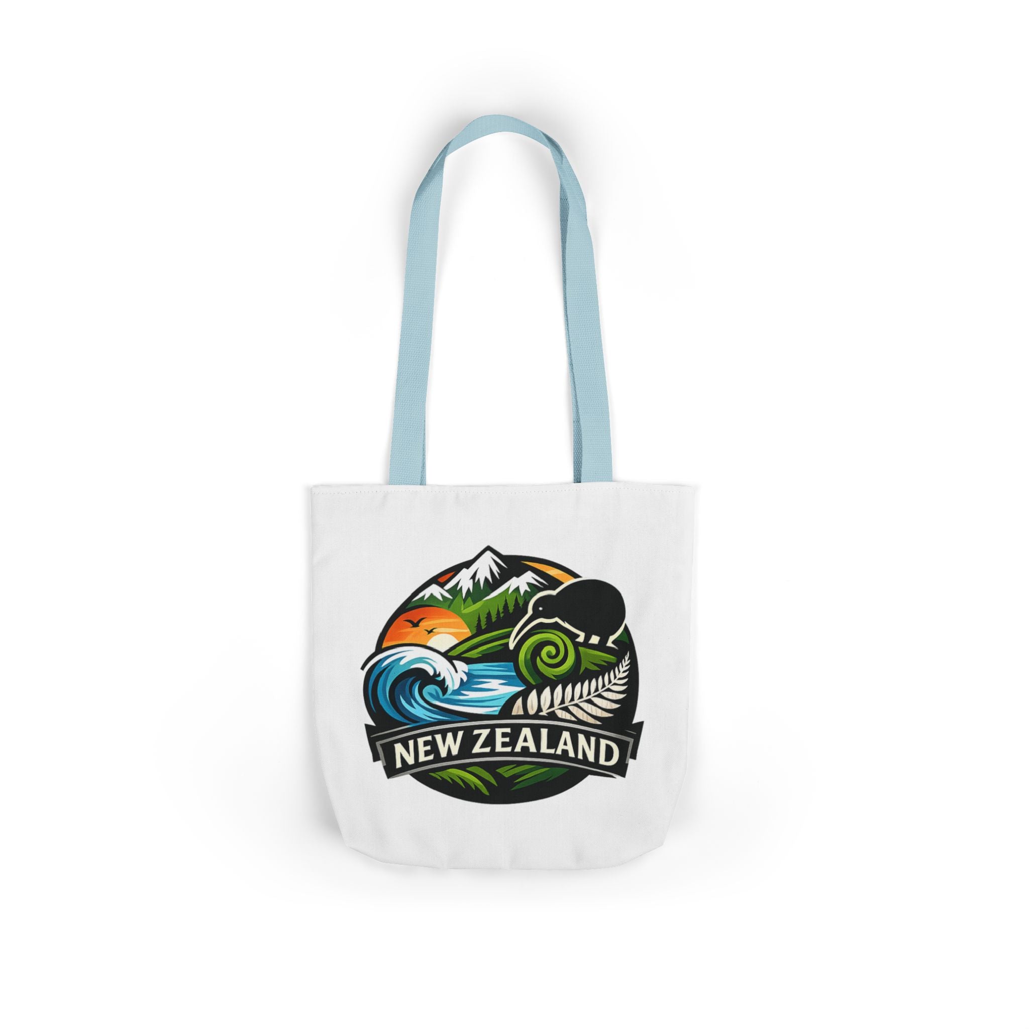 New Zealand Scenic Tote Bag — Kiwi, Mountains & Waves Canvas Tote