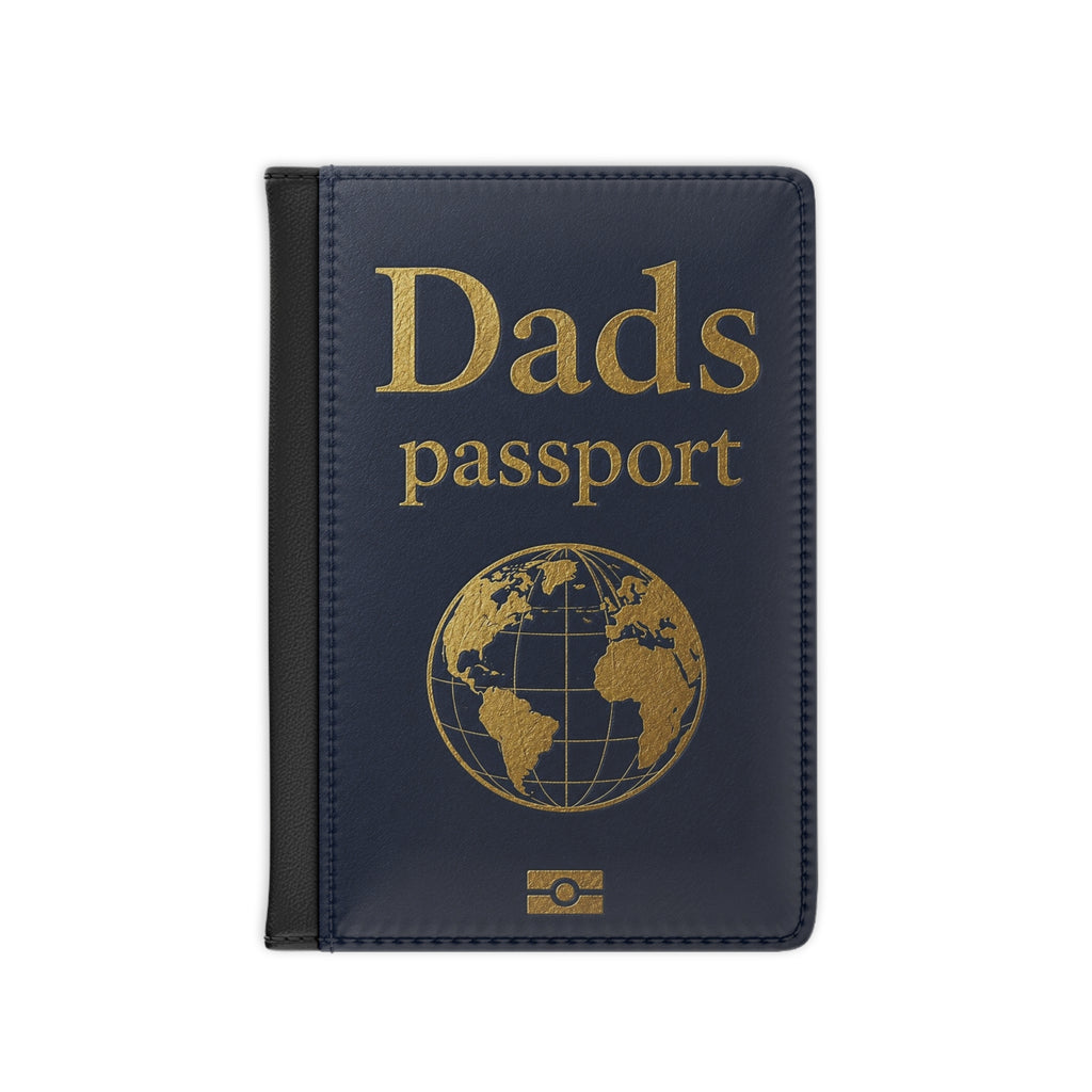 Dad’s Passport Cover – Leather Travel Passport Holder with Gold Globe Design