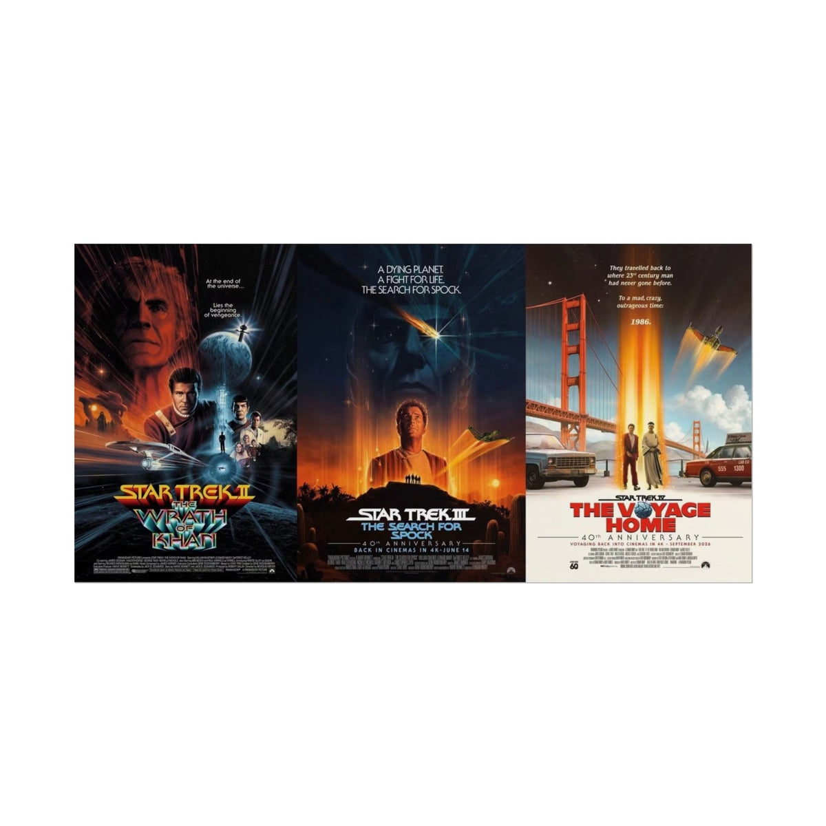 Star Trek Movie Poster Set — Rolled Collectible Prints (Wrath of Khan / Search for Spock / Voyage Home)