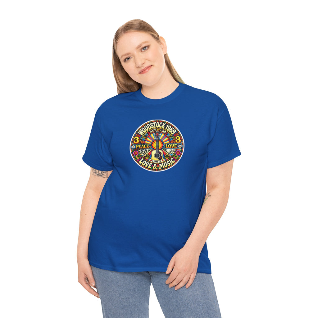 Woodstock 1969 Peace & Love Graphic Cotton T- Shirt / Tee