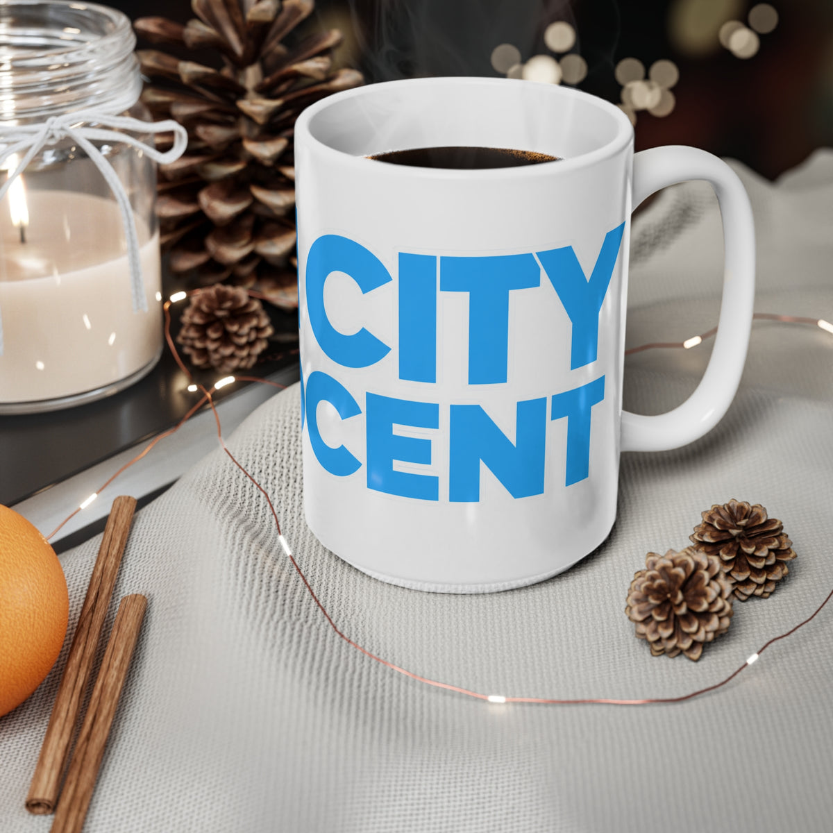 Ceramic Mug - Bold Blue "Man City Innocent" Football Fan Coffee Cup (11oz, 15oz)