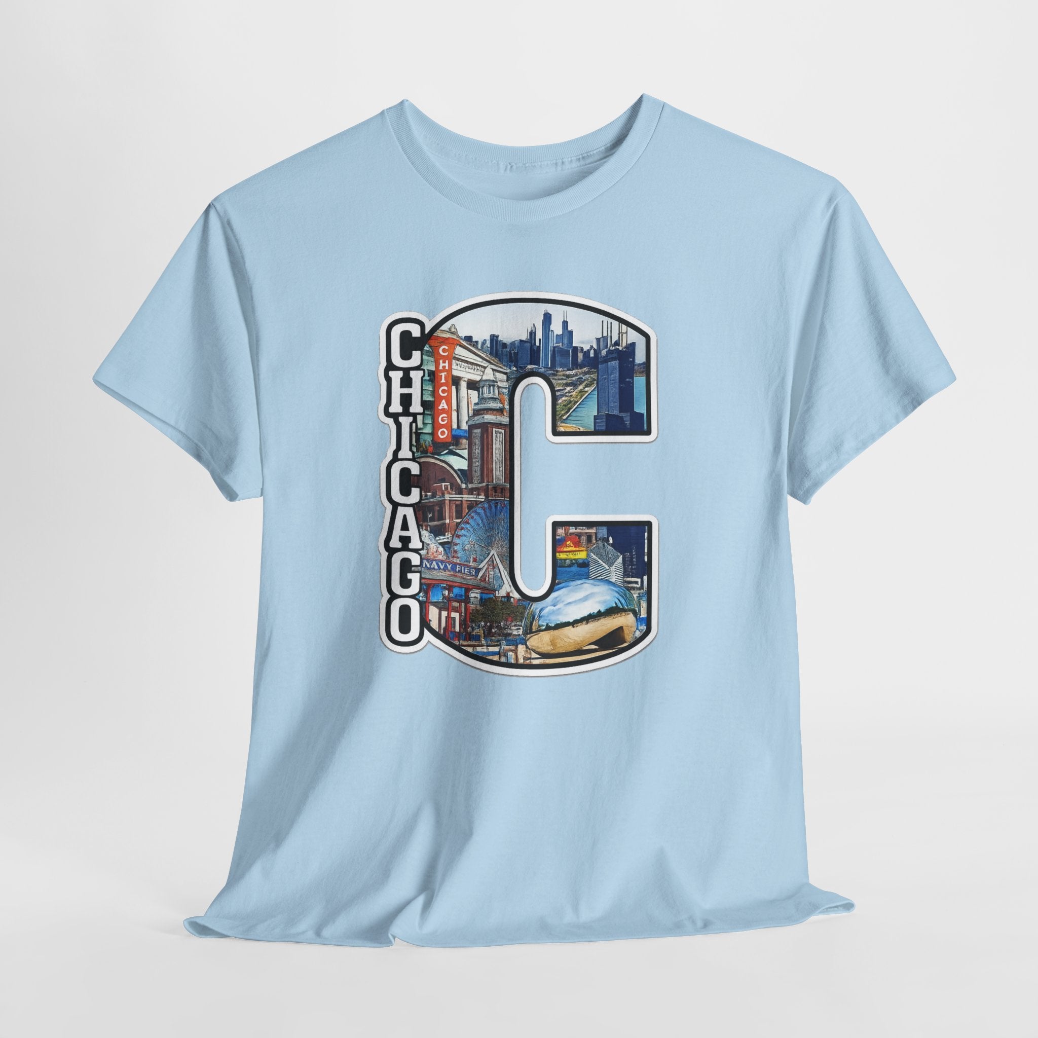 Chicago C Letter T-Shirt — City Skyline Graphic Cotton Tee