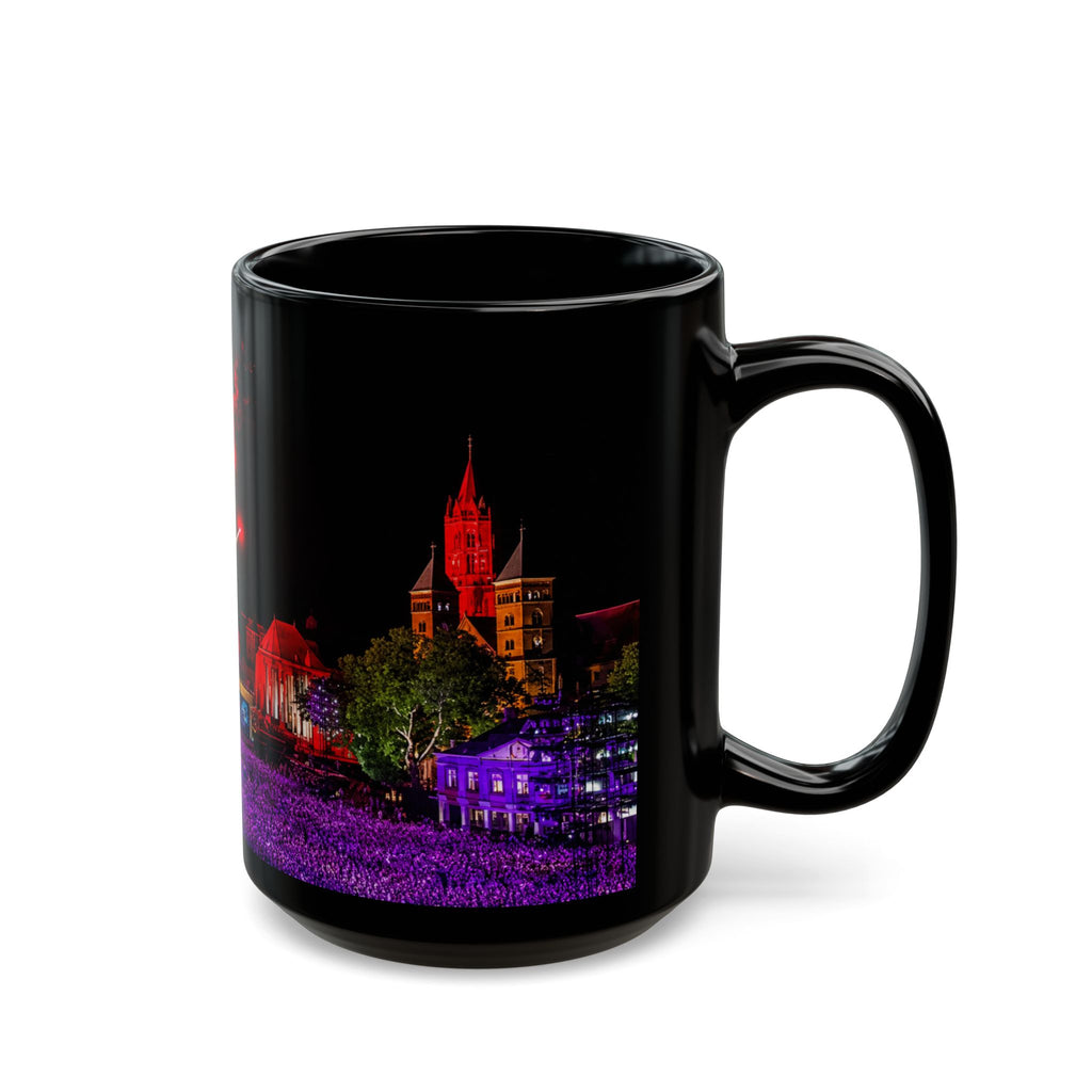Andre Rieu Fireworks Night Skyline Black Coffee Mug — Colorful Cityscape 11oz/15oz