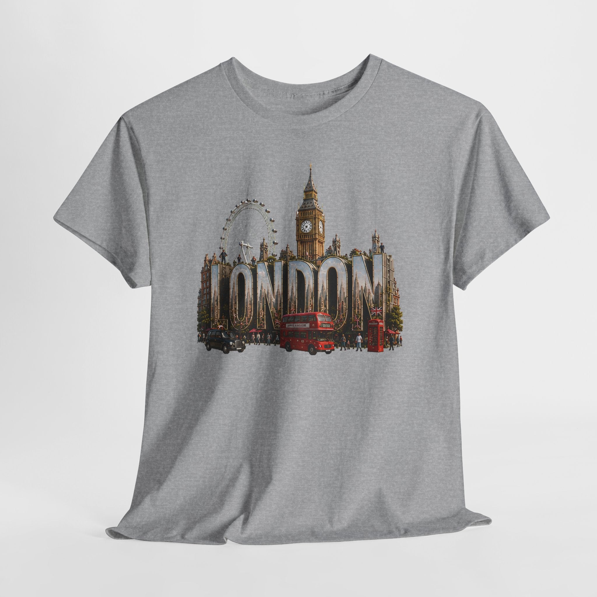 London Skyline T-Shirt — London Text with Big Ben & London Eye Graphic