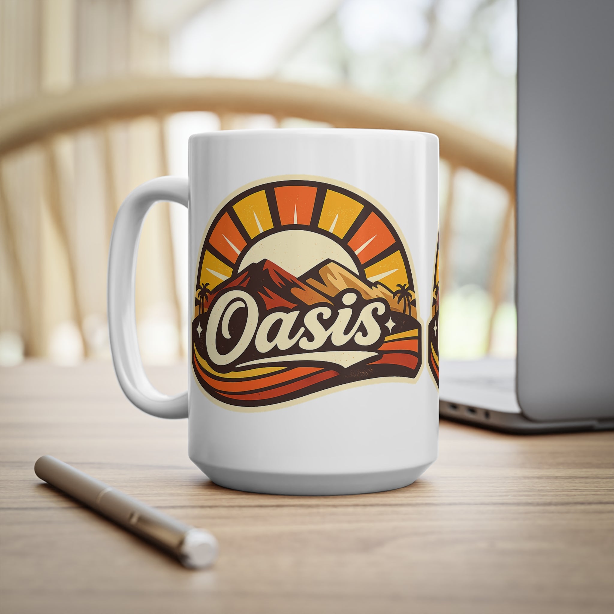 Oasis Mountain Sunrise Coffee Mug — Retro Palm Desert Ceramic Cup (11oz & 15oz)