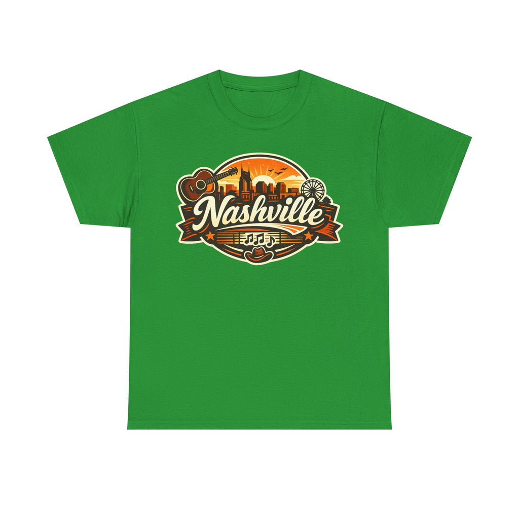 Nashville Skyline Guitar Tee – Retro Music City Souvenir Shirt