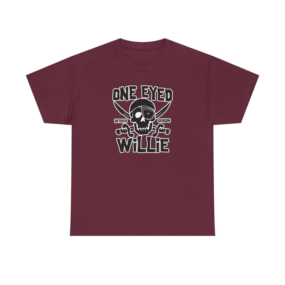 One Eyed Willie Pirate Skull Tee — Retro Nautical Adventure Graphic Shirt