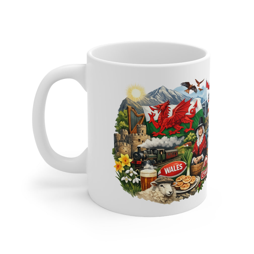 Wales Scenic Souvenir Mug – Welsh Dragon, Castles & Landscapes (11oz/15oz)