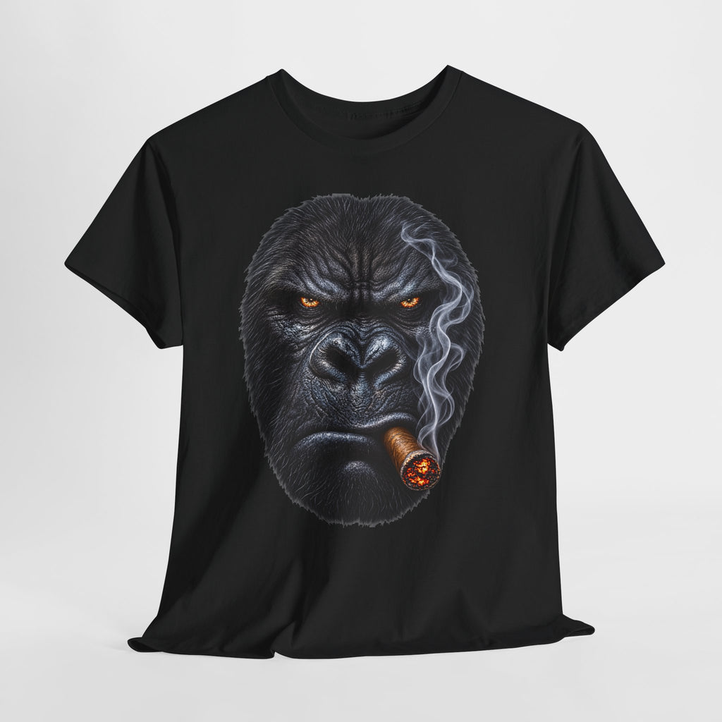 Smoking Gorilla Cotton T-Shirt / Tee — Fierce Gorilla Face with Cigar Graphic Shirt