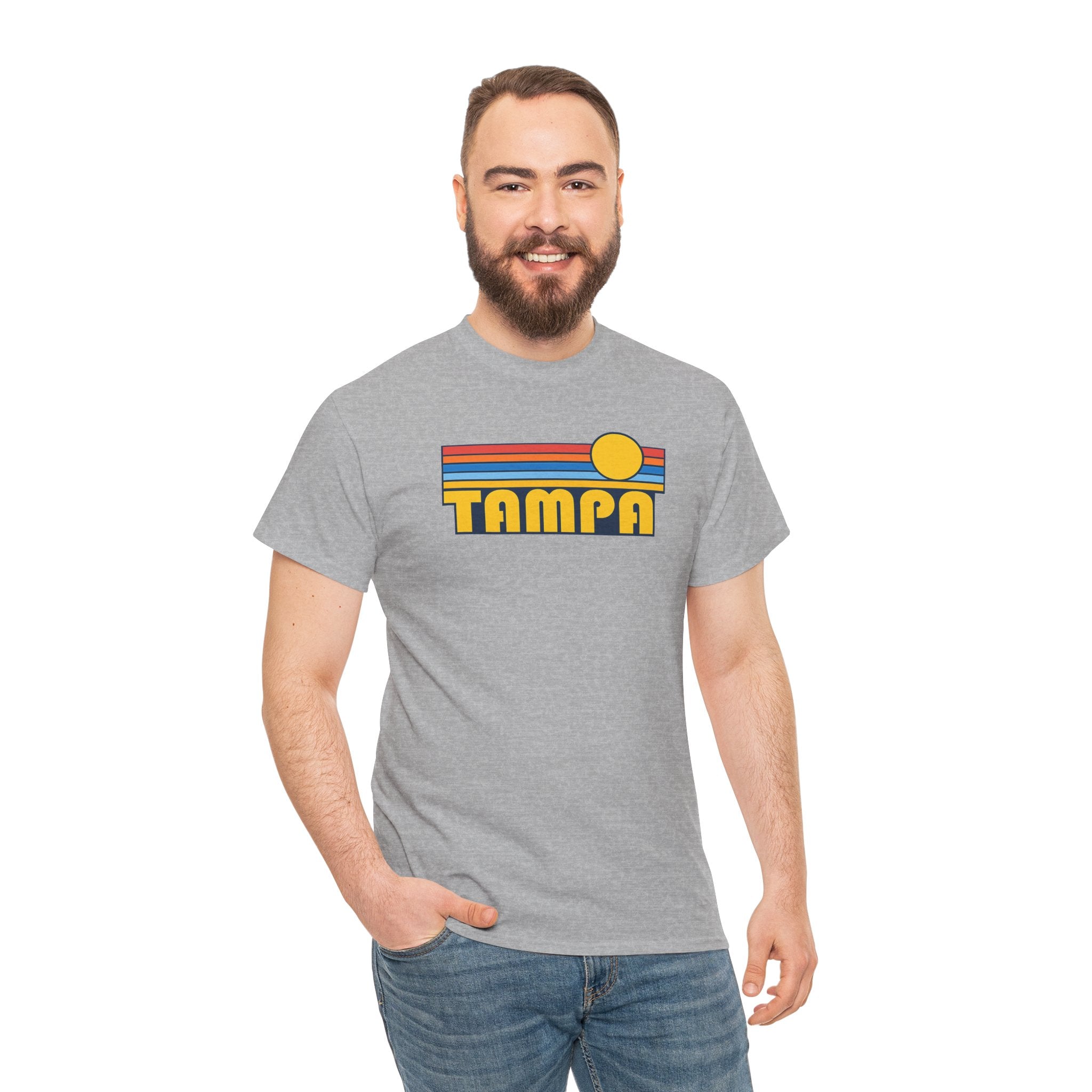 Tampa Retro Sunset T-Shirt — Vintage 70s Striped Beach Tee