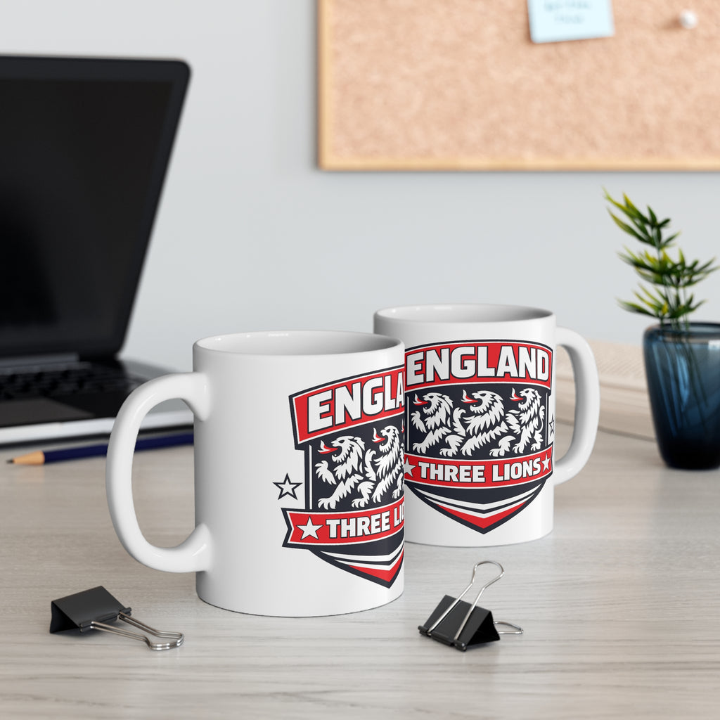 England Three Lions Ceramic Coffee Mug — 11oz & 15oz Football Fan Mug