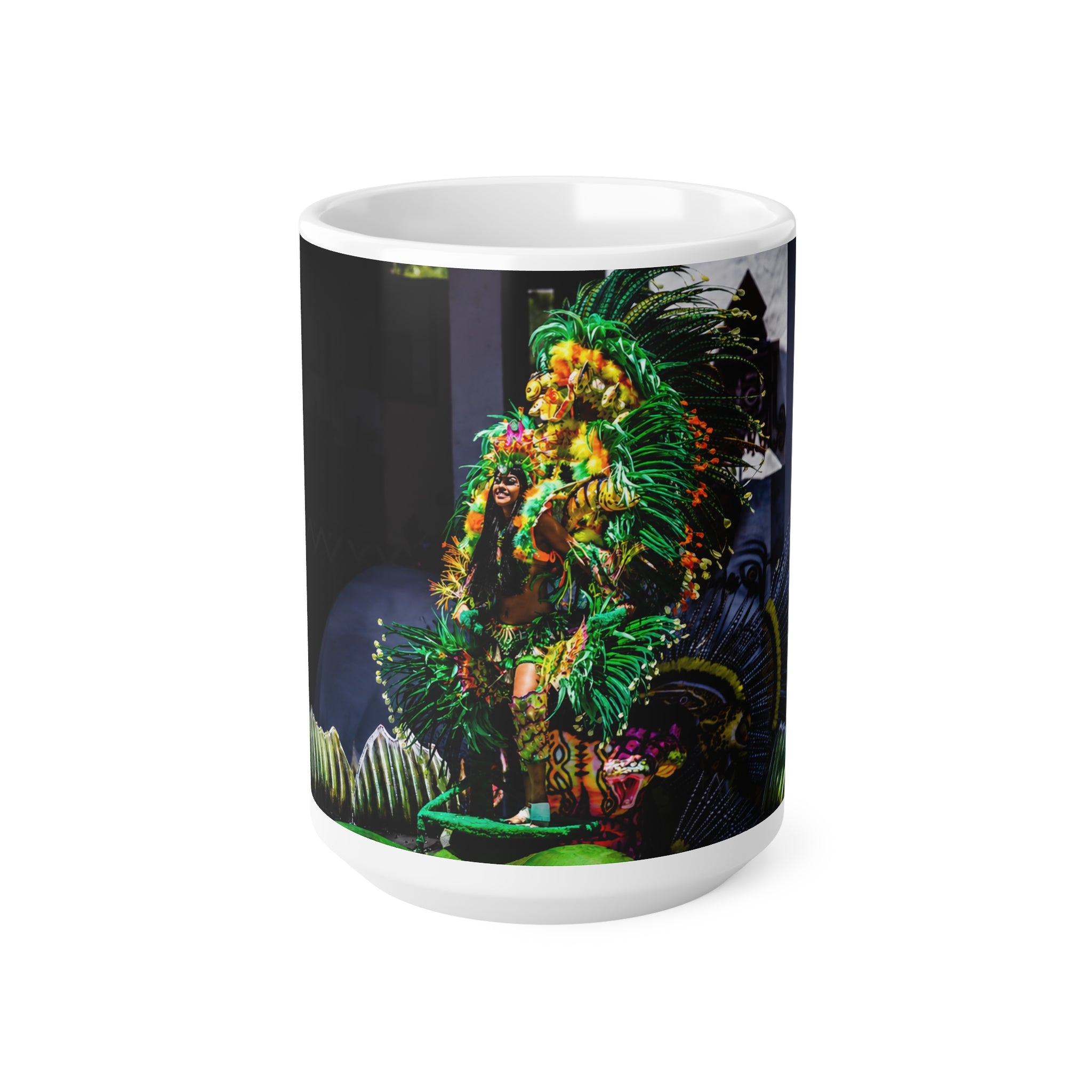 Rio Carnival Headdress Ceramic Coffee Mug — Colorful Festival Costume Photo, 11oz & 15oz