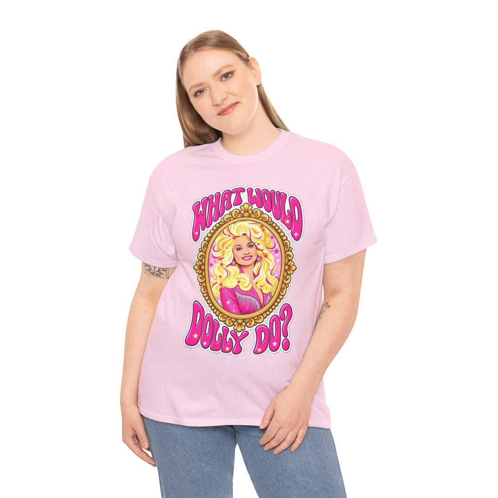 What Would Dolly Do? Graphic Tee — Retro Pink Dolly Portrait T‑Shirt