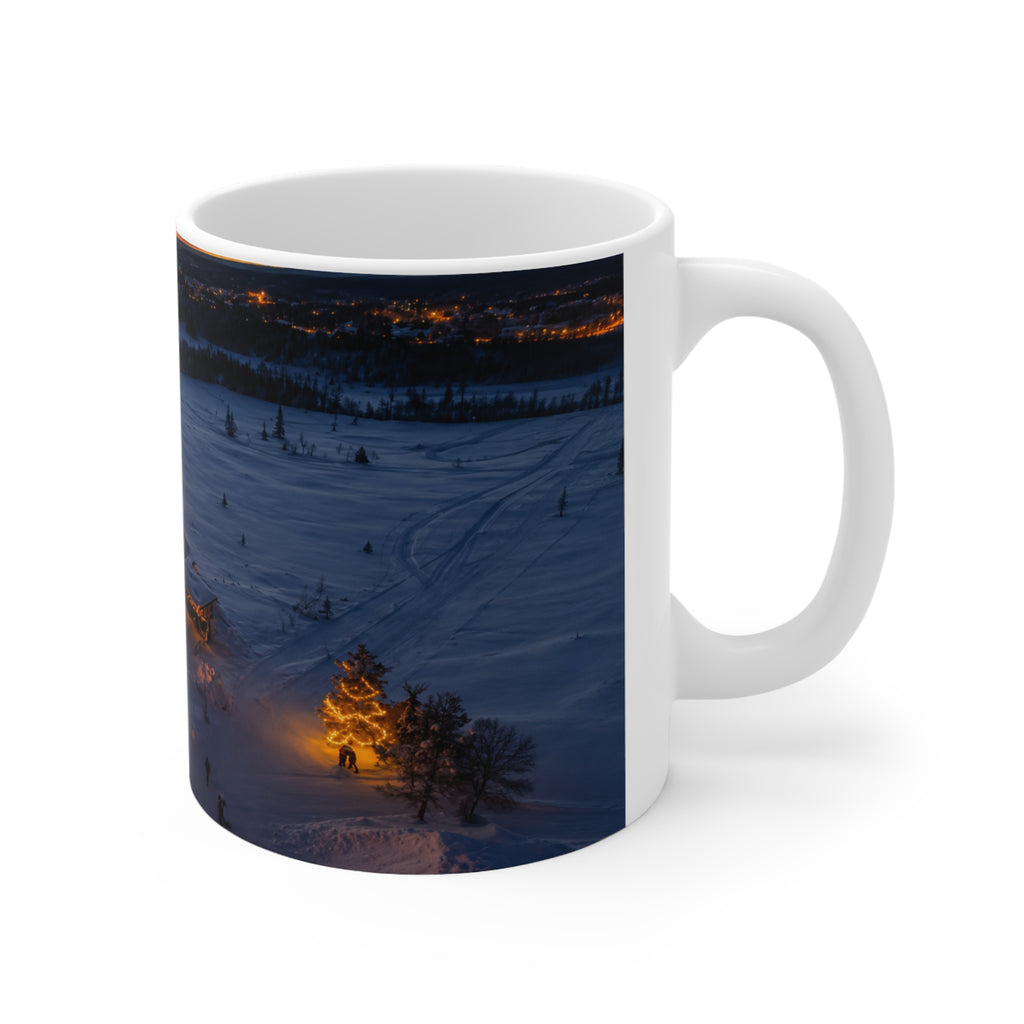 Winter Cabin Night Ceramic Mug – Cozy Snowy Village 11oz & 15oz