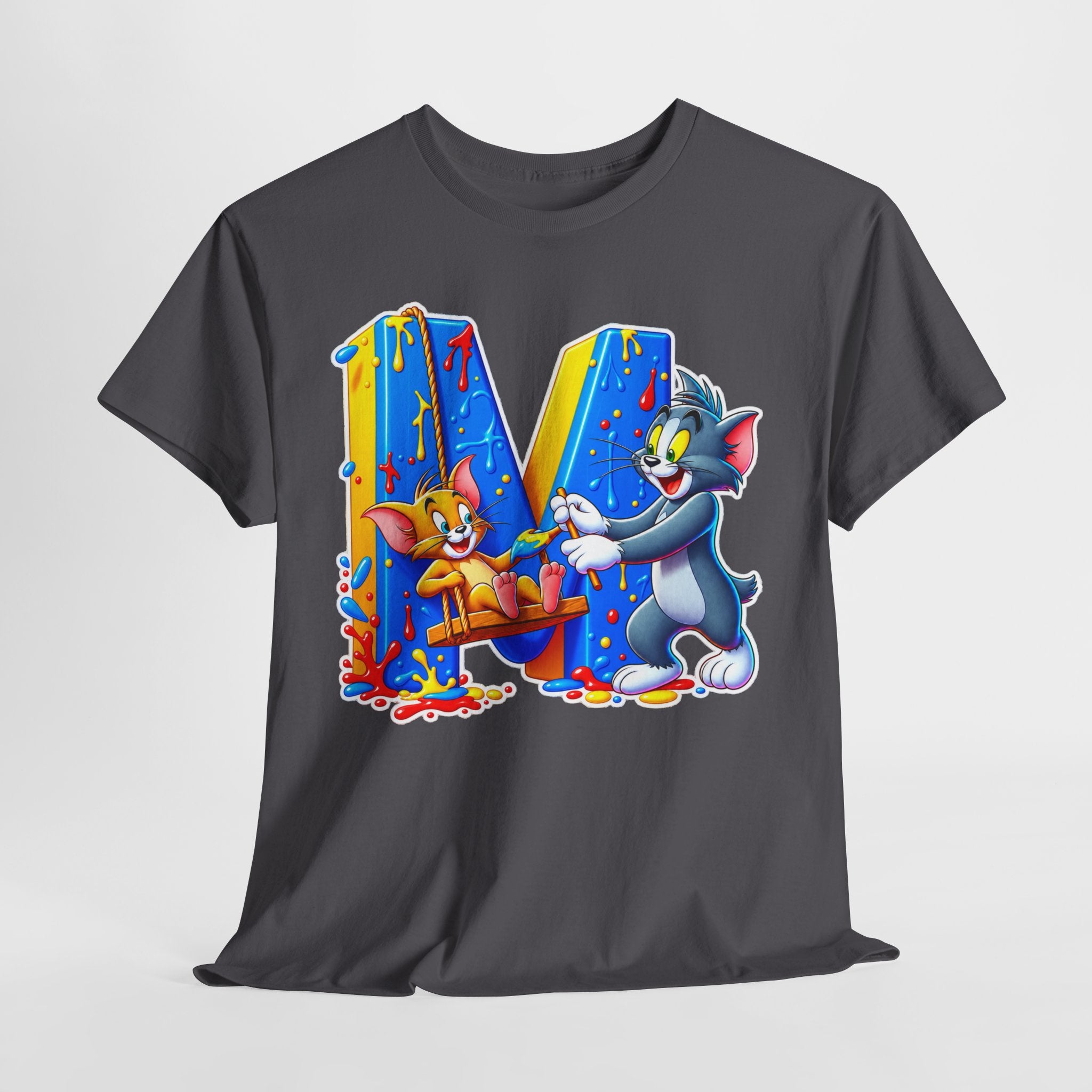Tom & Jerry Letter M Cotton T-Shirt — Retro Cartoon Graphic Tee