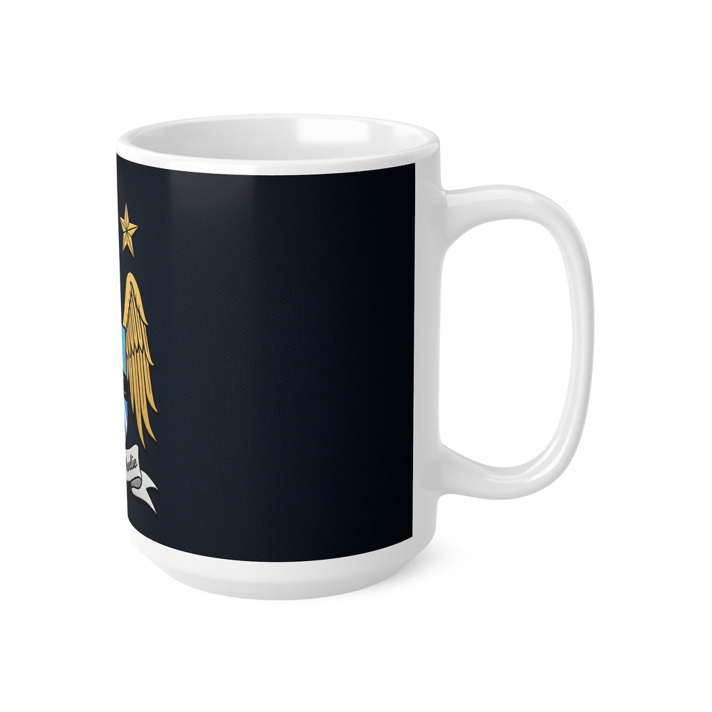 Manchester City Retro Crest Mug — MCFC Shield Ceramic Coffee Cup (11oz & 15oz)