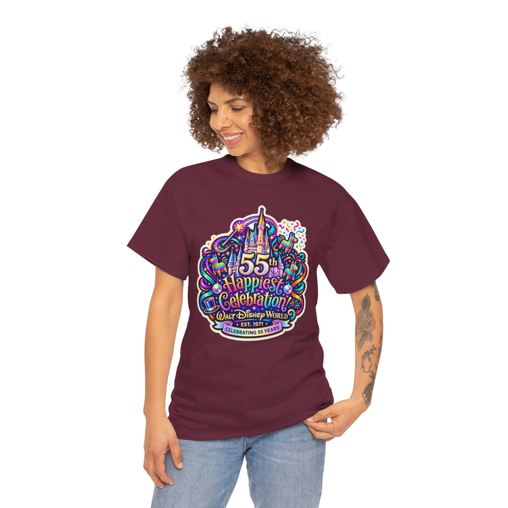T-Shirt — "55th Happiest Celebration" Colorful Anniversary Castle Graphic Tee