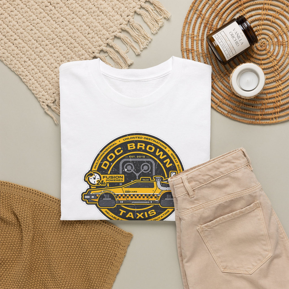 Vintage Taxi Badge T-Shirt — 'Doc Brown Taxis' Retro Cab Logo Tee