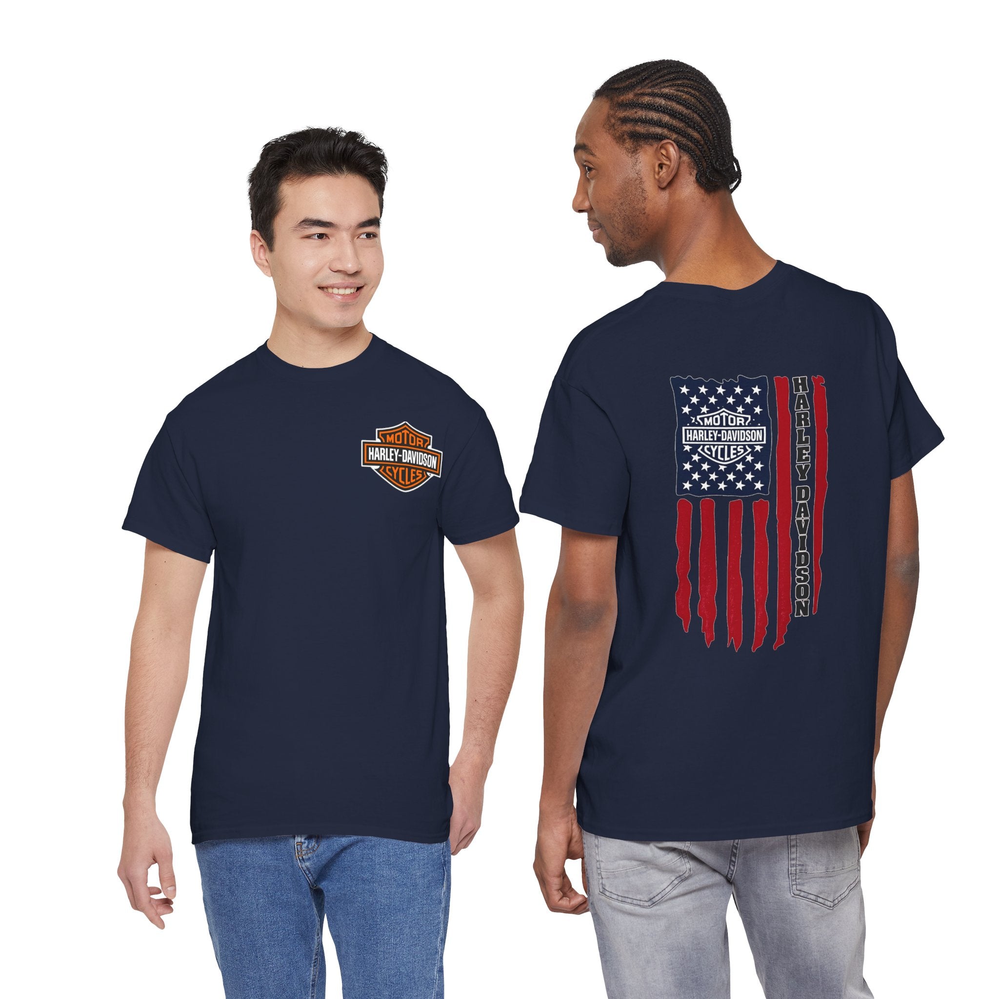 Harley-Style Flag Tee — American Motorcycle Logo T-Shirt