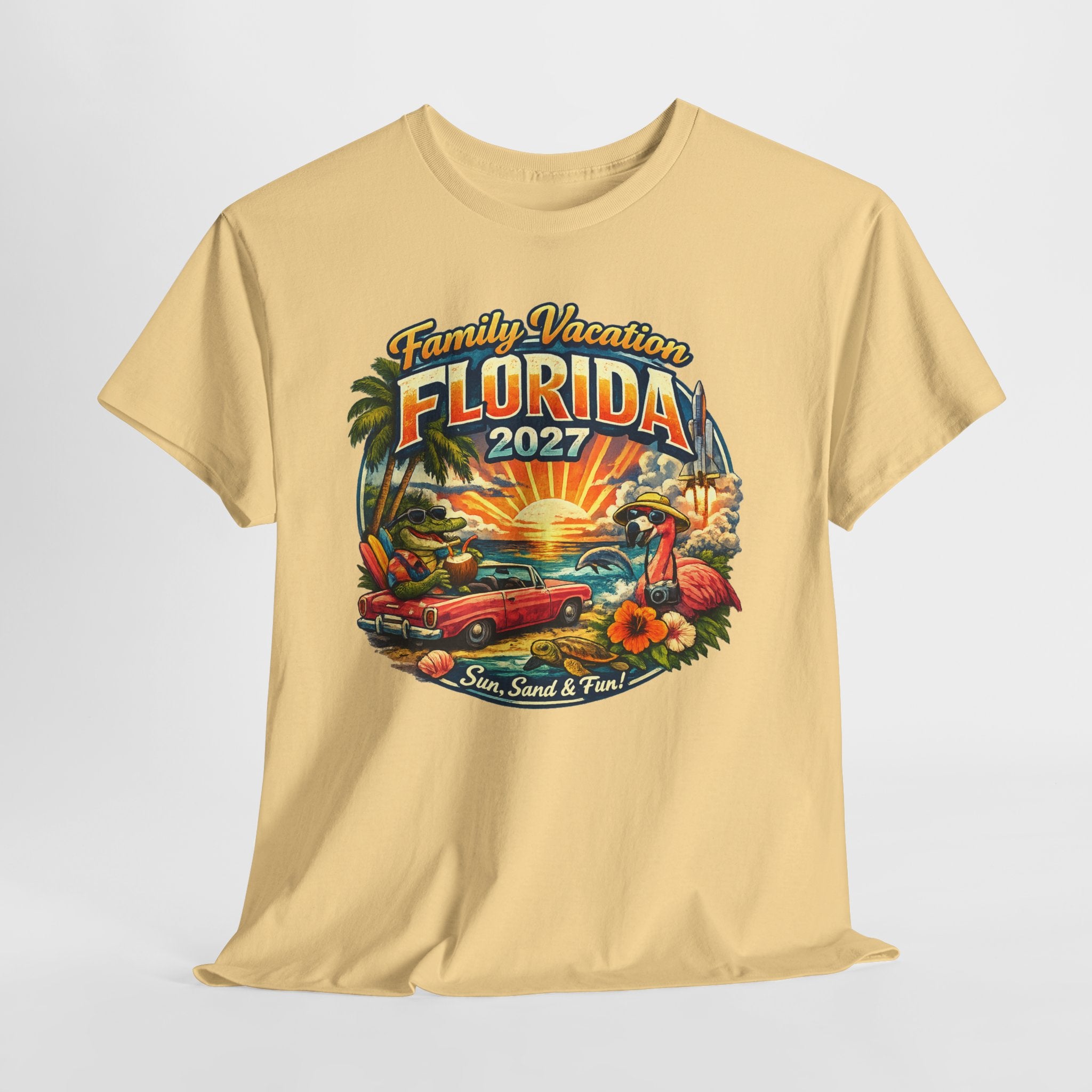 Florida Family Vacation 2027 T-Shirt — Retro Sunset Beach Design