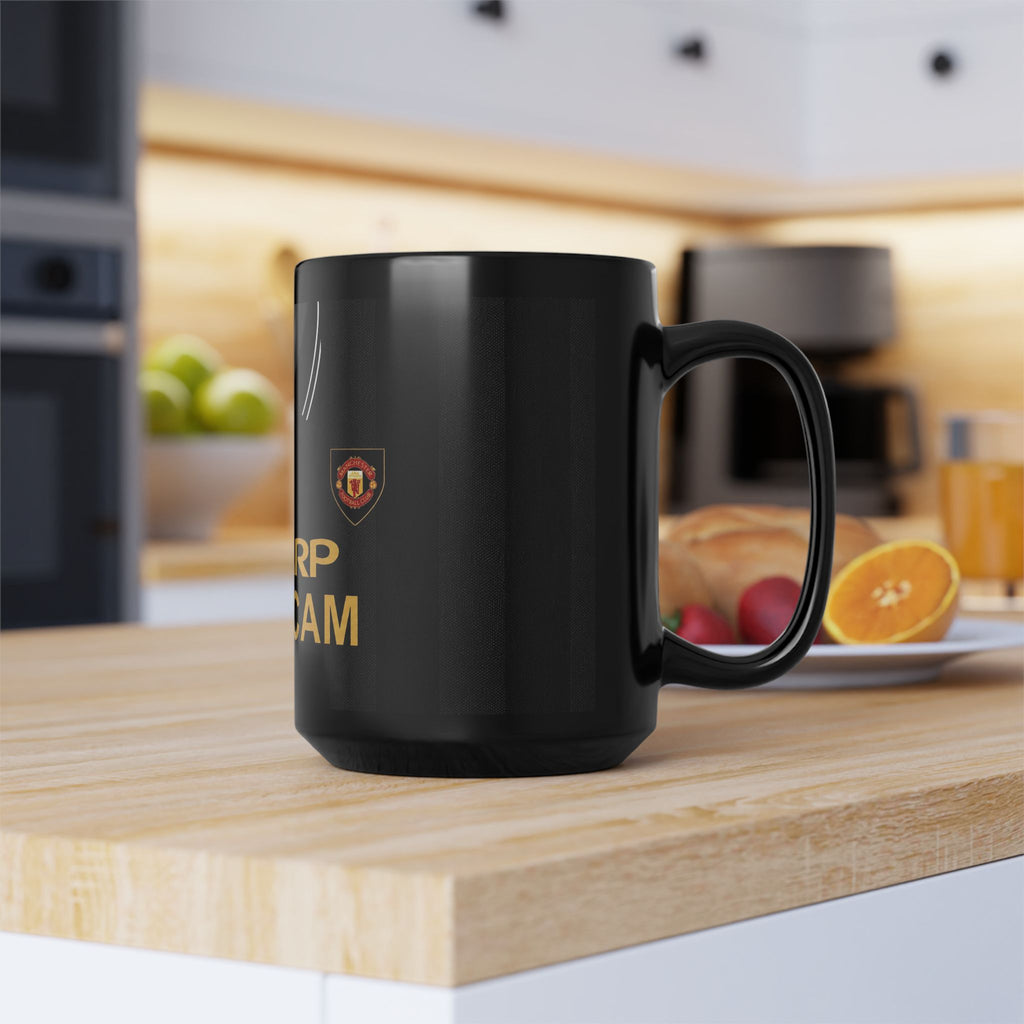 Retro Manchester United Sharp Viewcam Inspired Black Mug — Retro Football Jersey Design (11oz/15oz)