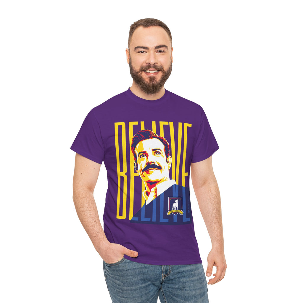 Ted Lasso Inspired Believe Retro Portrait T‑Shirt — Inspirational Vintage Mustache Design
