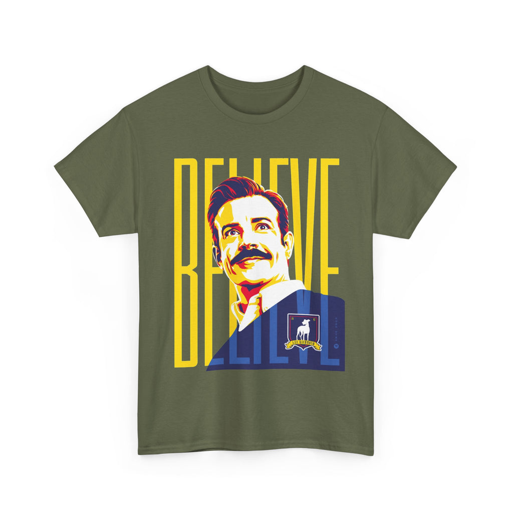 Ted Lasso Inspired Believe Retro Portrait T‑Shirt — Inspirational Vintage Mustache Design