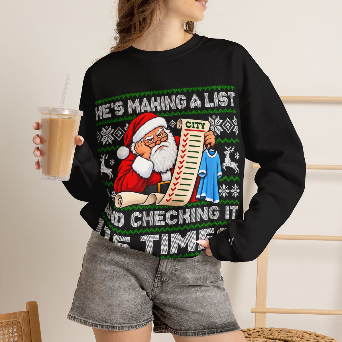 Manchester City Charges Inspired – "He's Making a List and Checking It 115 Times!" Santa Jumper