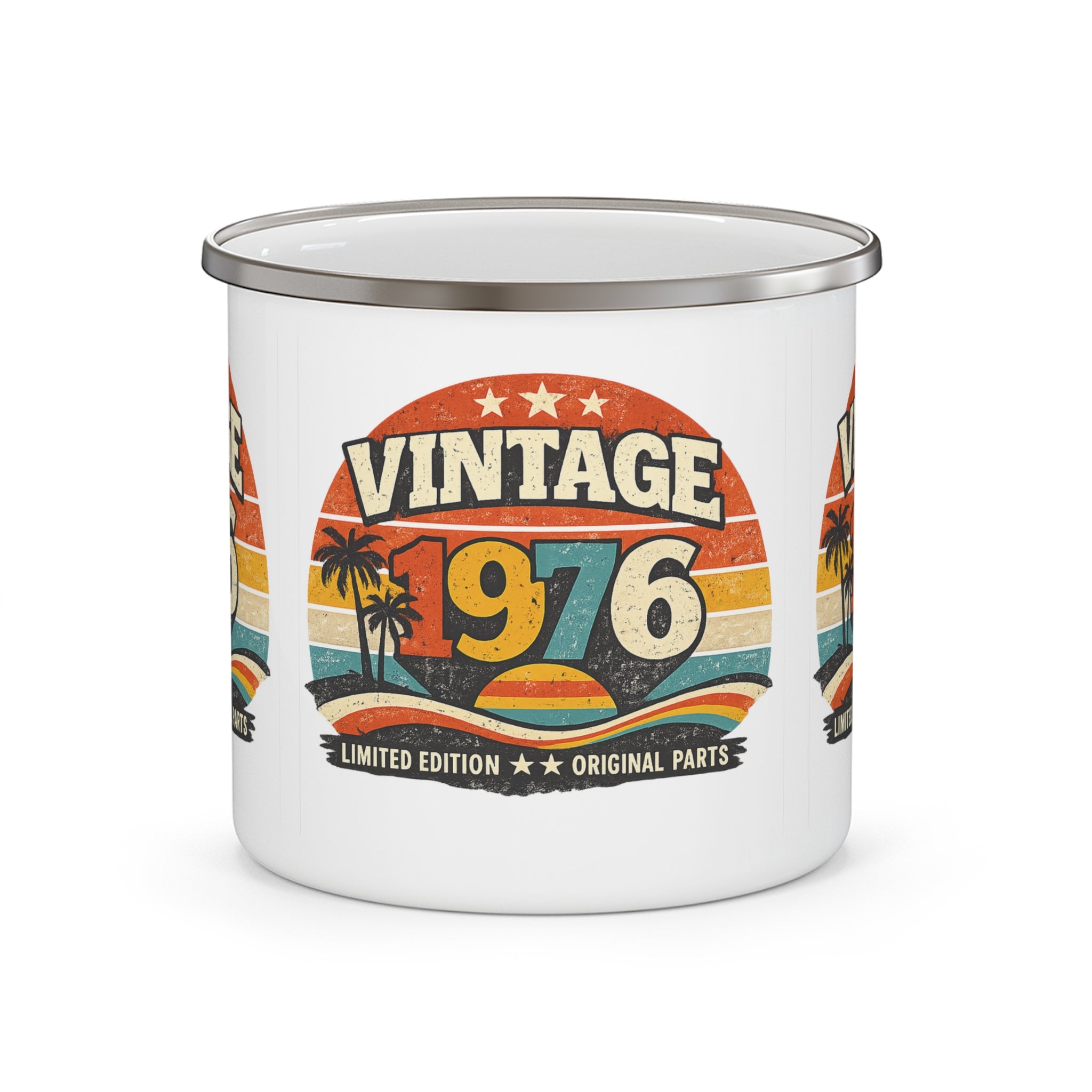 Vintage 1976 Enamel Camping Mug — Retro Birth Year Gift