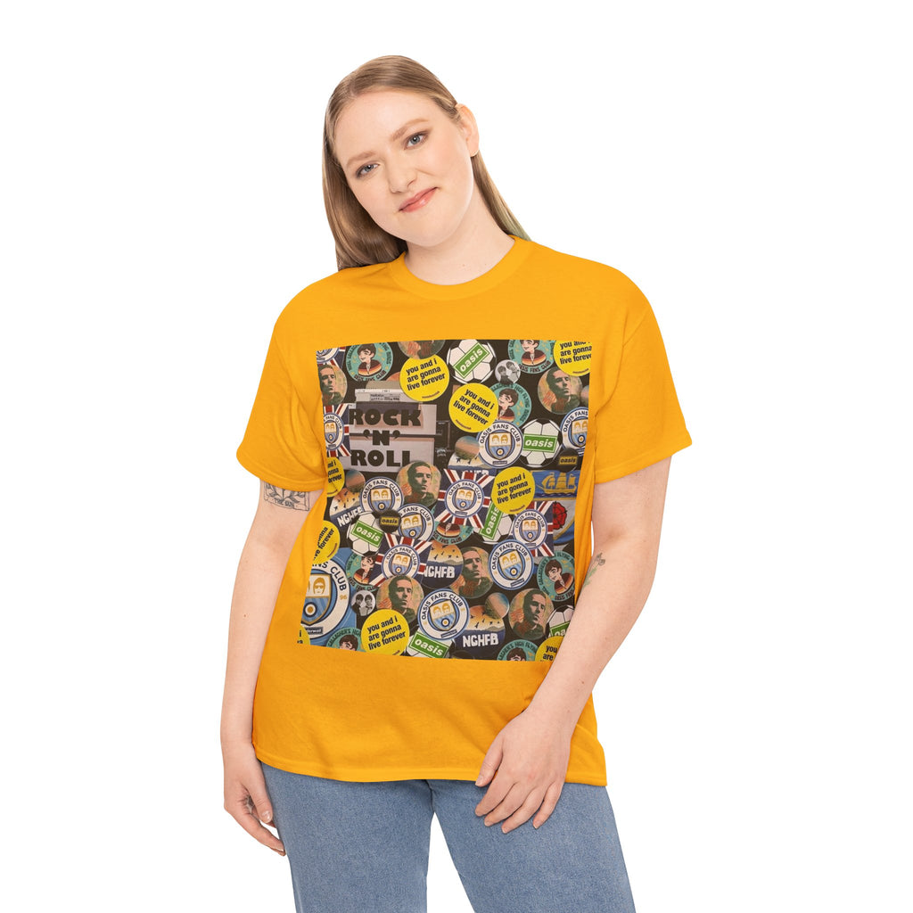 Oasis Rock & Roll Retro Button Collage Tee
