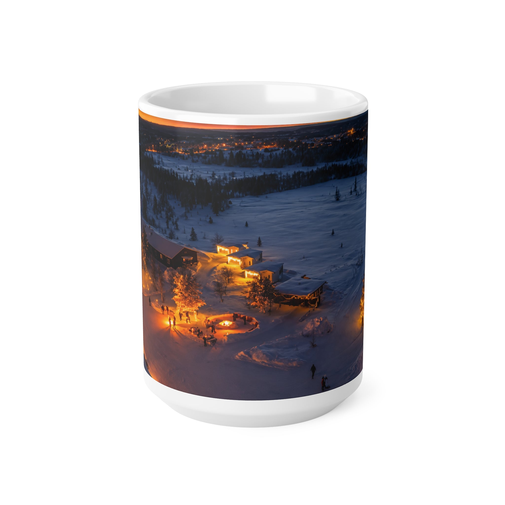 Winter Cabin Night Ceramic Mug – Cozy Snowy Village 11oz & 15oz