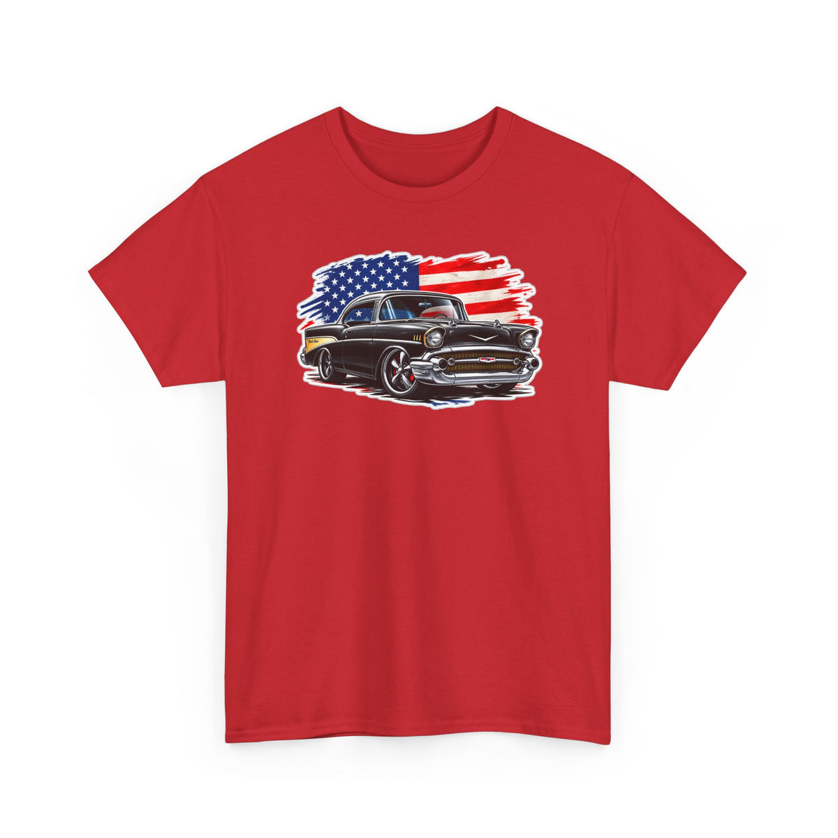 American Muscle Car T‑Shirt — Classic Vintage Car with USA Flag