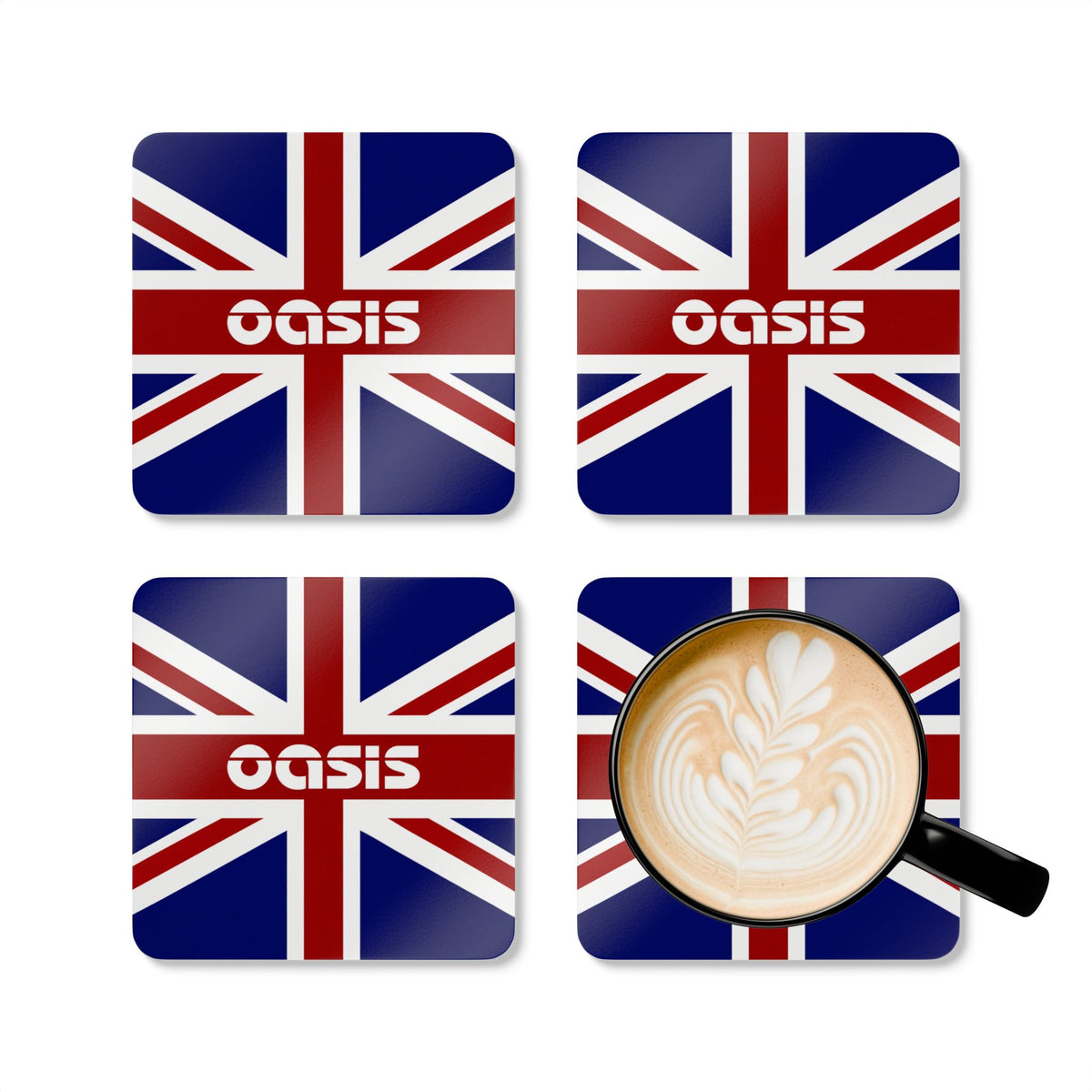 Oasis Union Jack Cork Coaster Set — British Flag Drink Coasters (4-Pack)