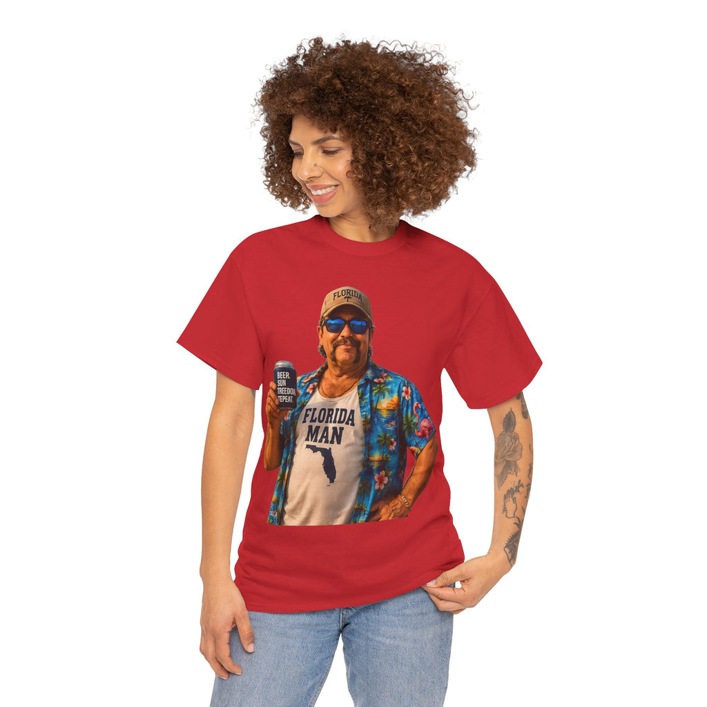 Florida Man Graphic Tee — Funny Vacation Shirt with Hawaiian Shirt Design