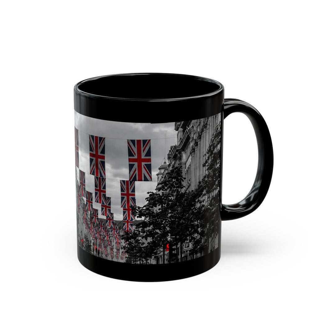 London Street Union Jack Street Scene Black Mug (11oz, 15oz) — London Flags Coffee Cup