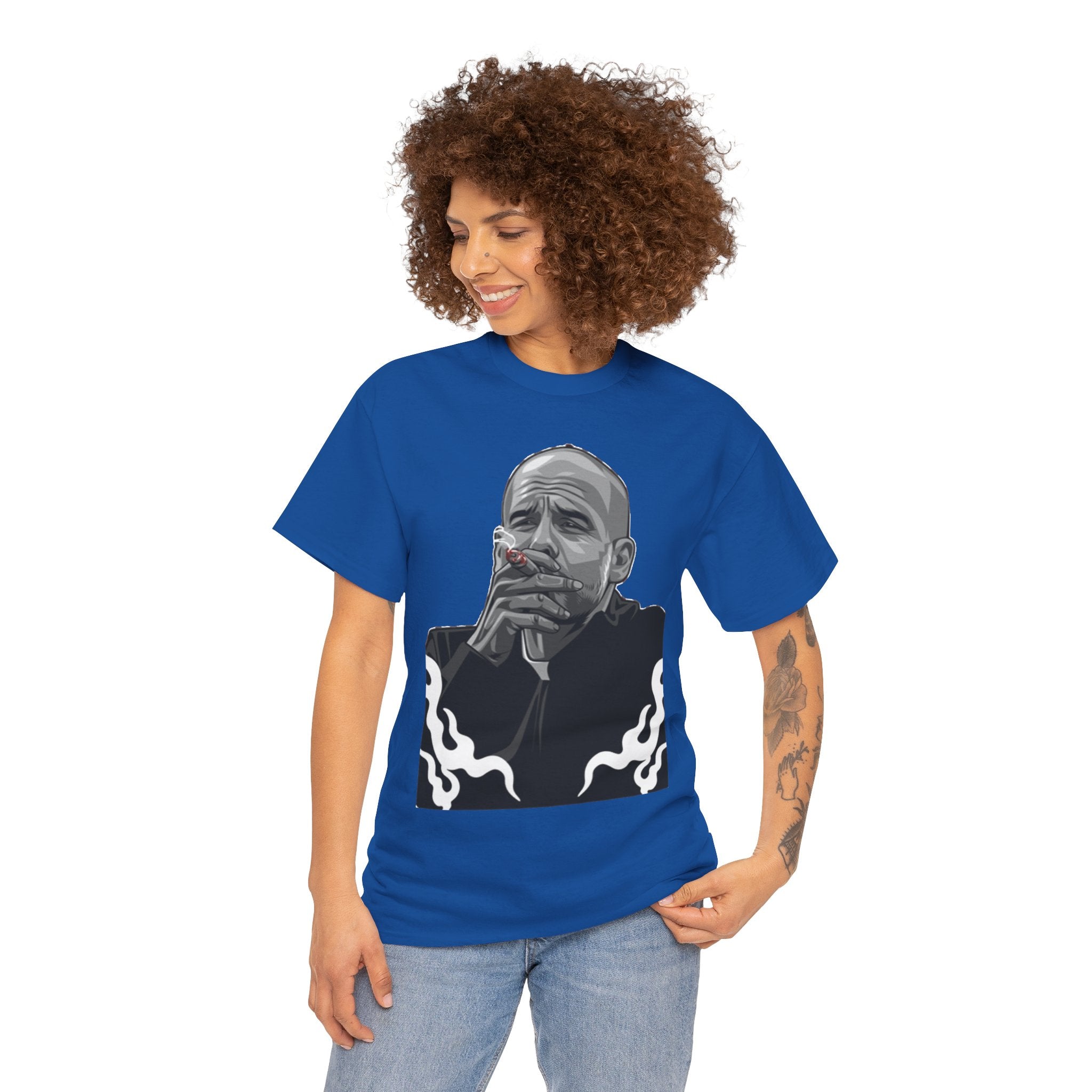 Pep Guardiola Smoking Portrait T‑Shirt — Moody Graphic Tee