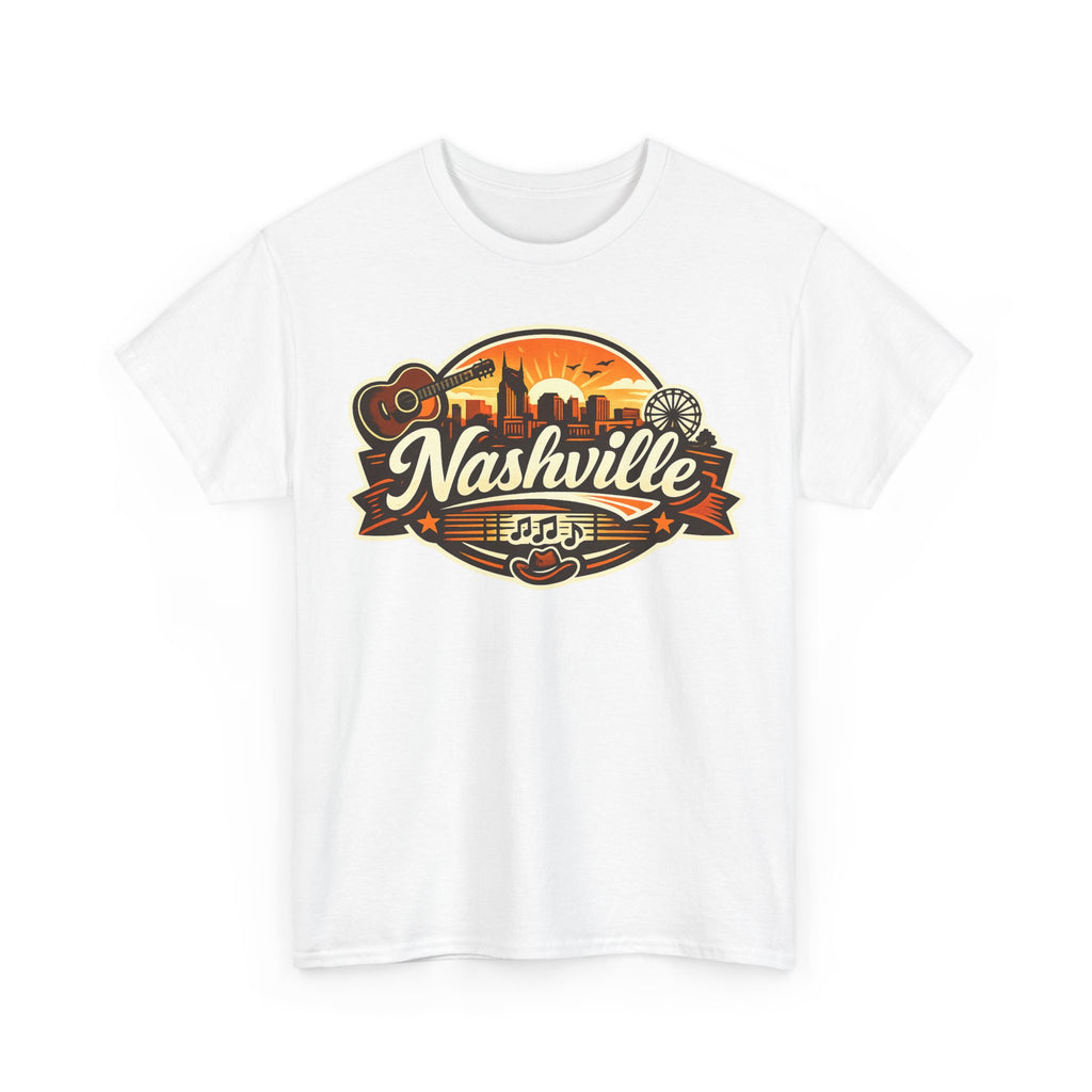 Nashville Skyline Guitar Tee – Retro Music City Souvenir Shirt