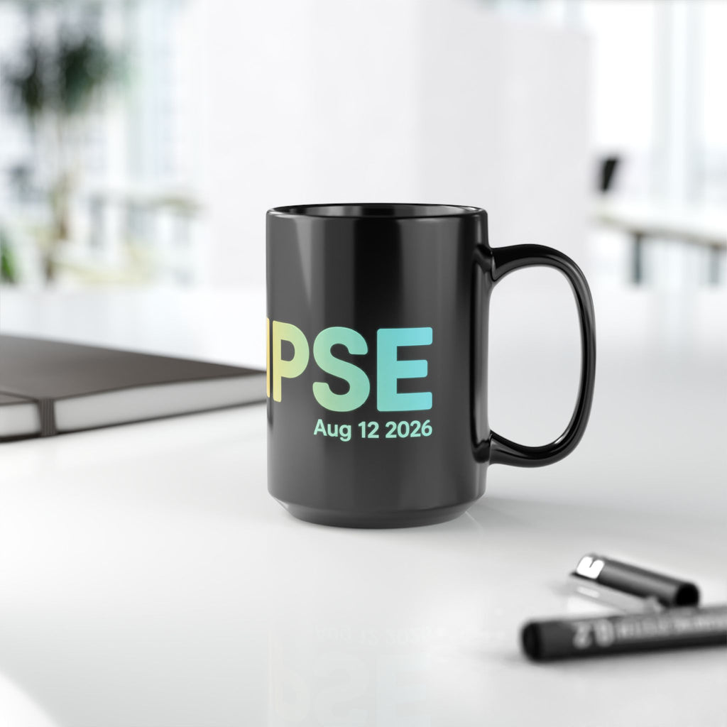 Eclipse 2026 Black Coffee Mug — Aug 12 2026 Solar Eclipse Souvenir (11oz/15oz)