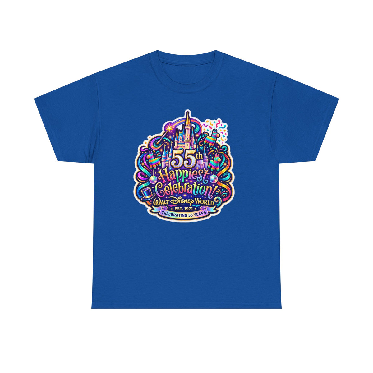 T-Shirt — "55th Happiest Celebration" Colorful Anniversary Castle Graphic Tee