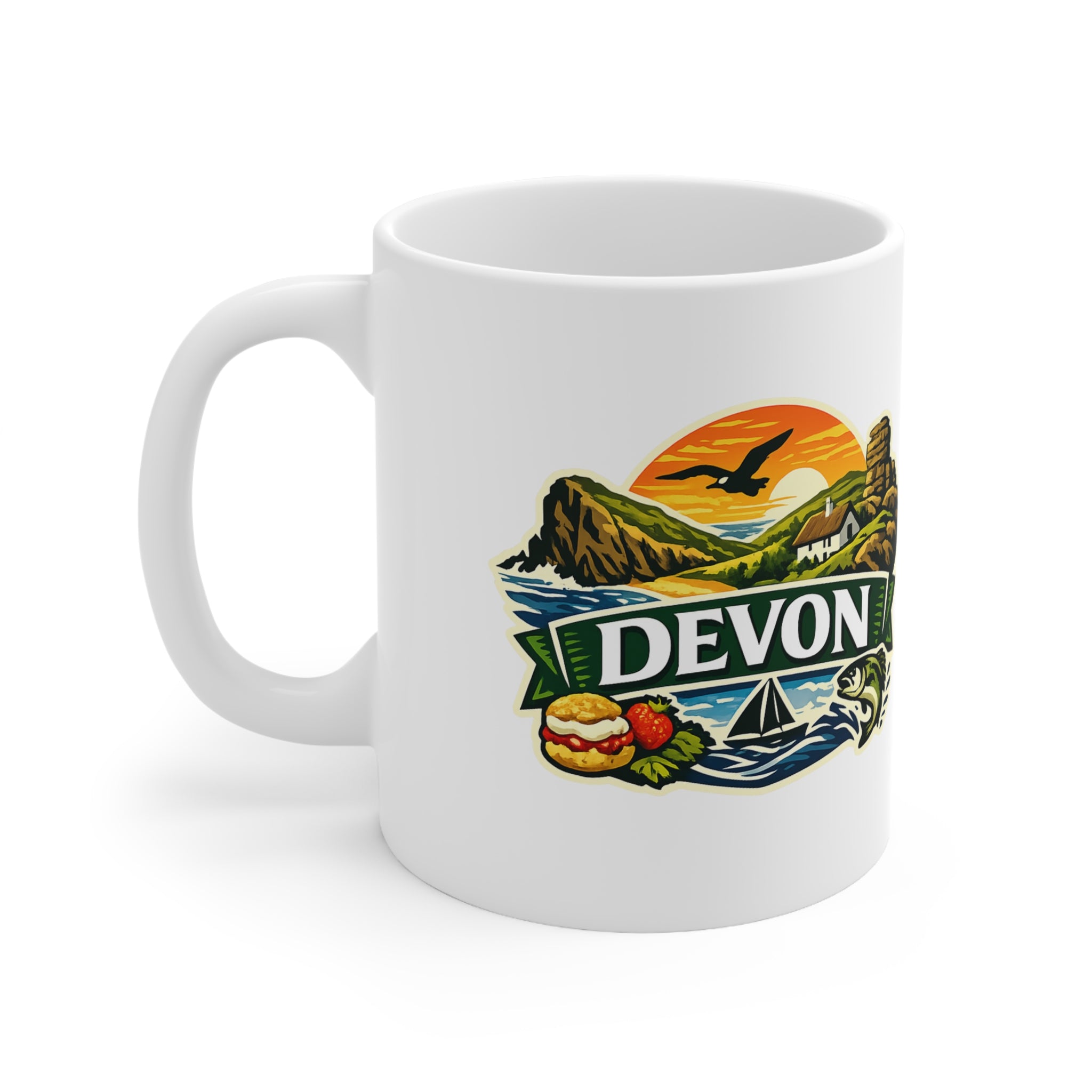 Devon Scenic Mug — Coastal Sunrise Ceramic Coffee Cup (11oz & 15oz)