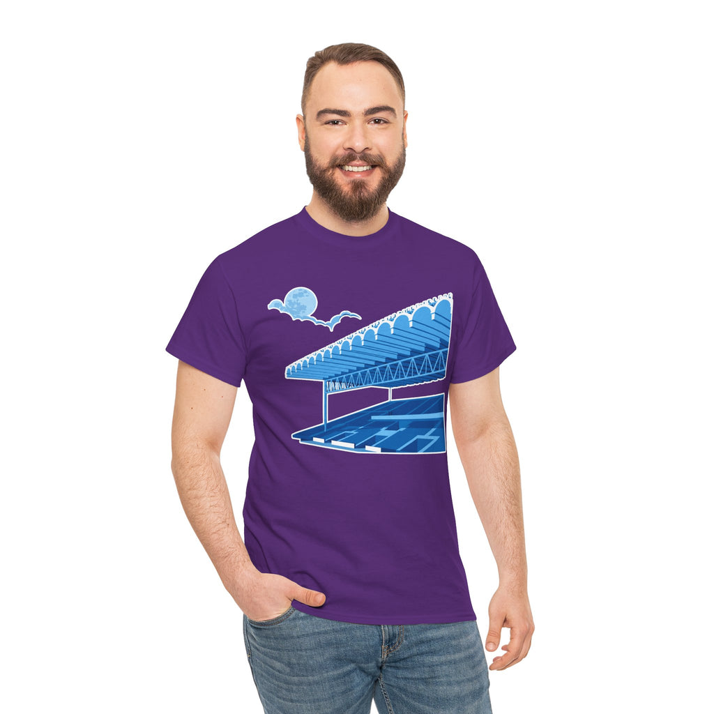 Manchester City Maine Road, Main Stand Cotton T-Shirt — Blue Retro Sports Venue Tee