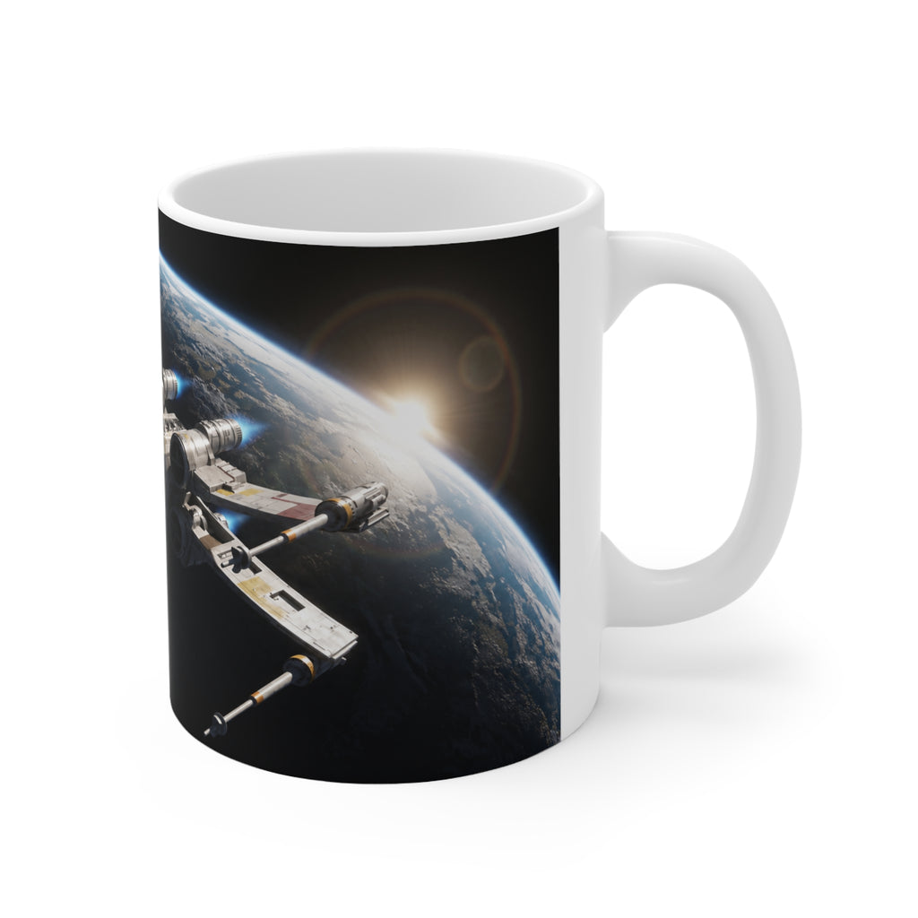 Spacefighter Coffee Mug — Retro Starship Ceramic Cup (11oz & 15oz)