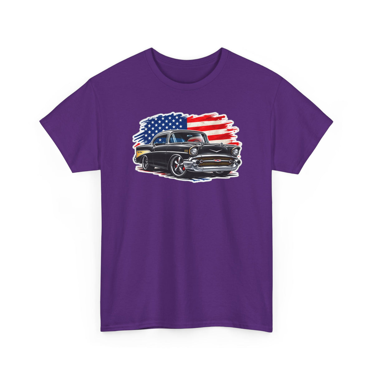 American Muscle Car T‑Shirt — Classic Vintage Car with USA Flag